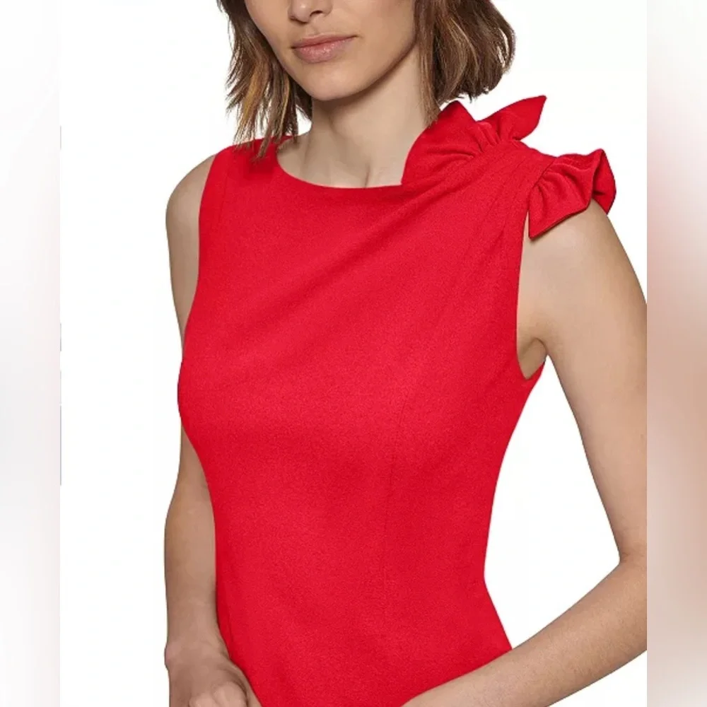 NWT Calvin Klein Women's Boat-Neck Sheath W/Shoulder Bow Dress - Size 6 - Picture 5 of 11